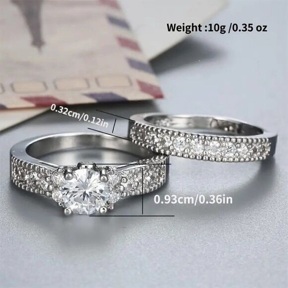 Beautiful Round Cut Women's Engagement Wedding Ring Set - Picture 4 of 6